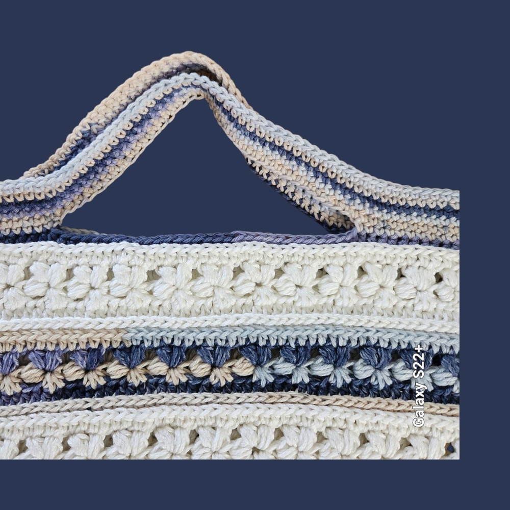 Handmade Crochet Tote Textured Stitch Beach Bag Hobo Style Accessory - Picture 5 of 6